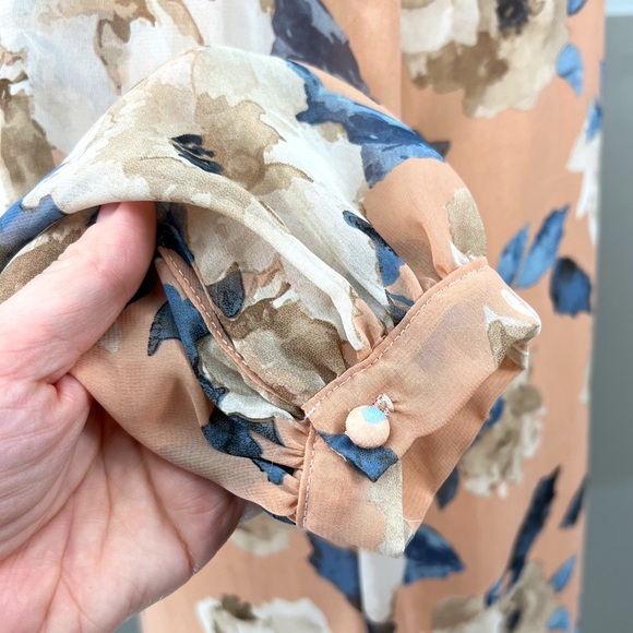 Lulus Blush Chiffon Floral Long Sleeve Shift Mini Dress Medium - Picture 7 of 12